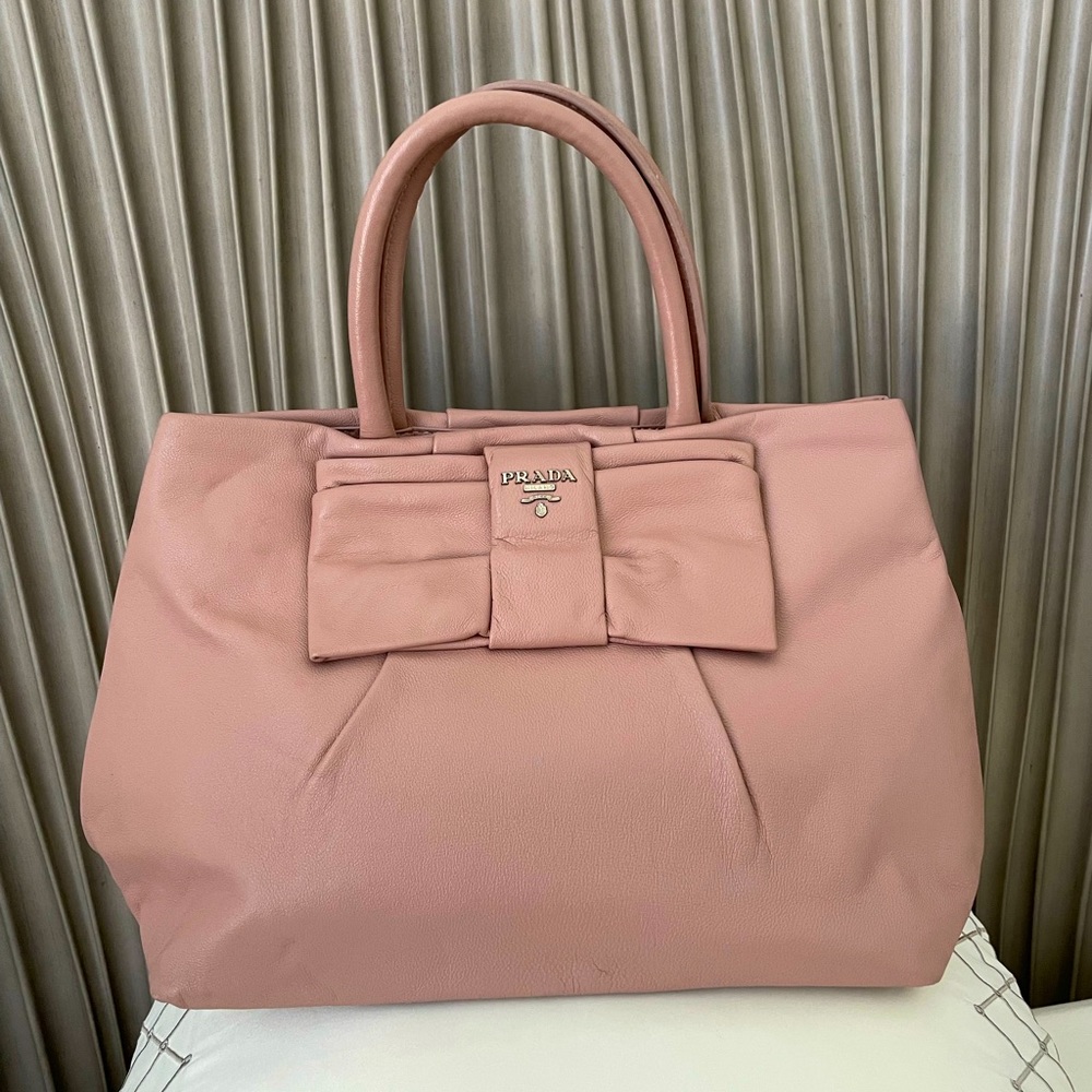 Prada bow tote patent bag small